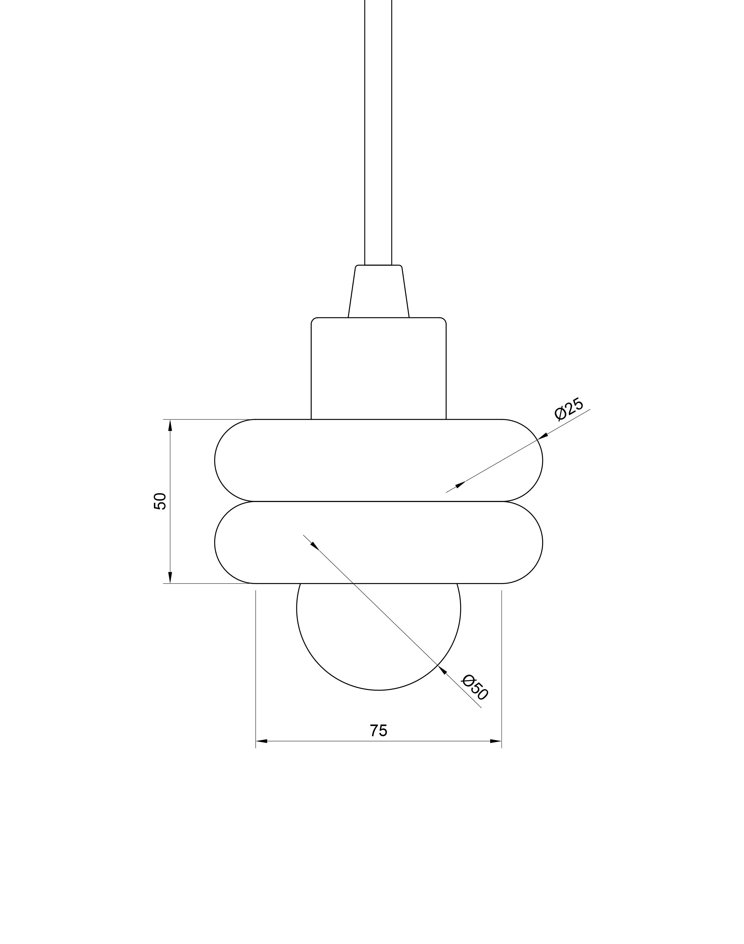 Drawing illustrating the Donut Lamp from the side, made by HAHA studio.
