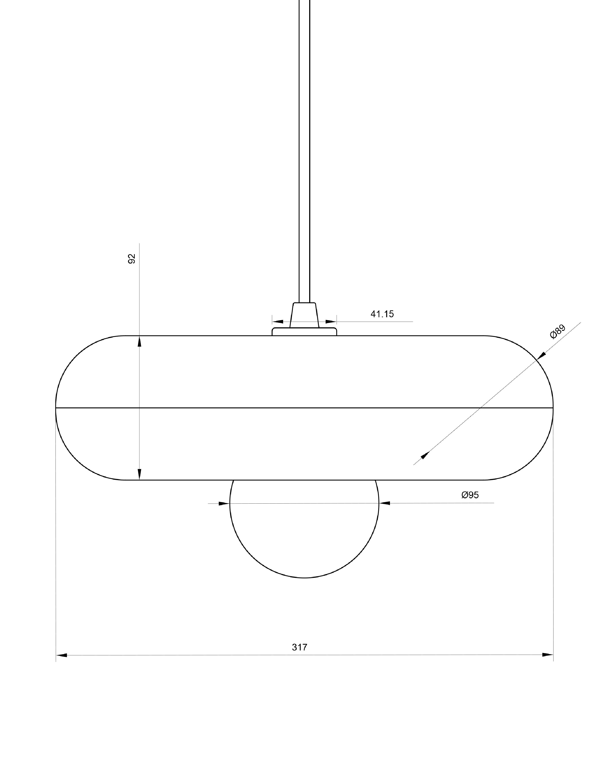 Drawing illustrating the Spin Pendant Lamp from the side, made by HAHA studio.